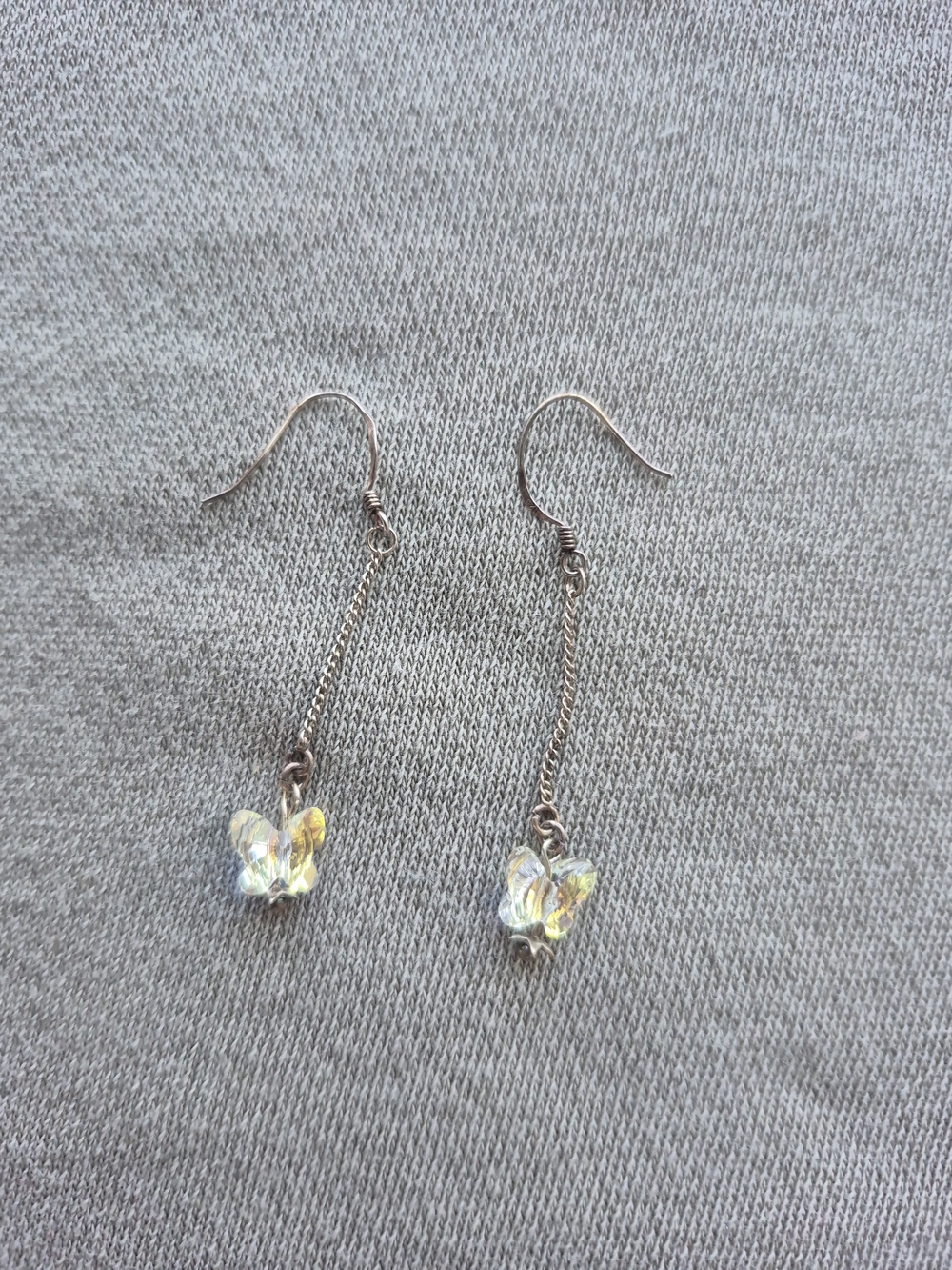 Delicate Crystal Butterfly Drop Earrings - Clear Iridescent